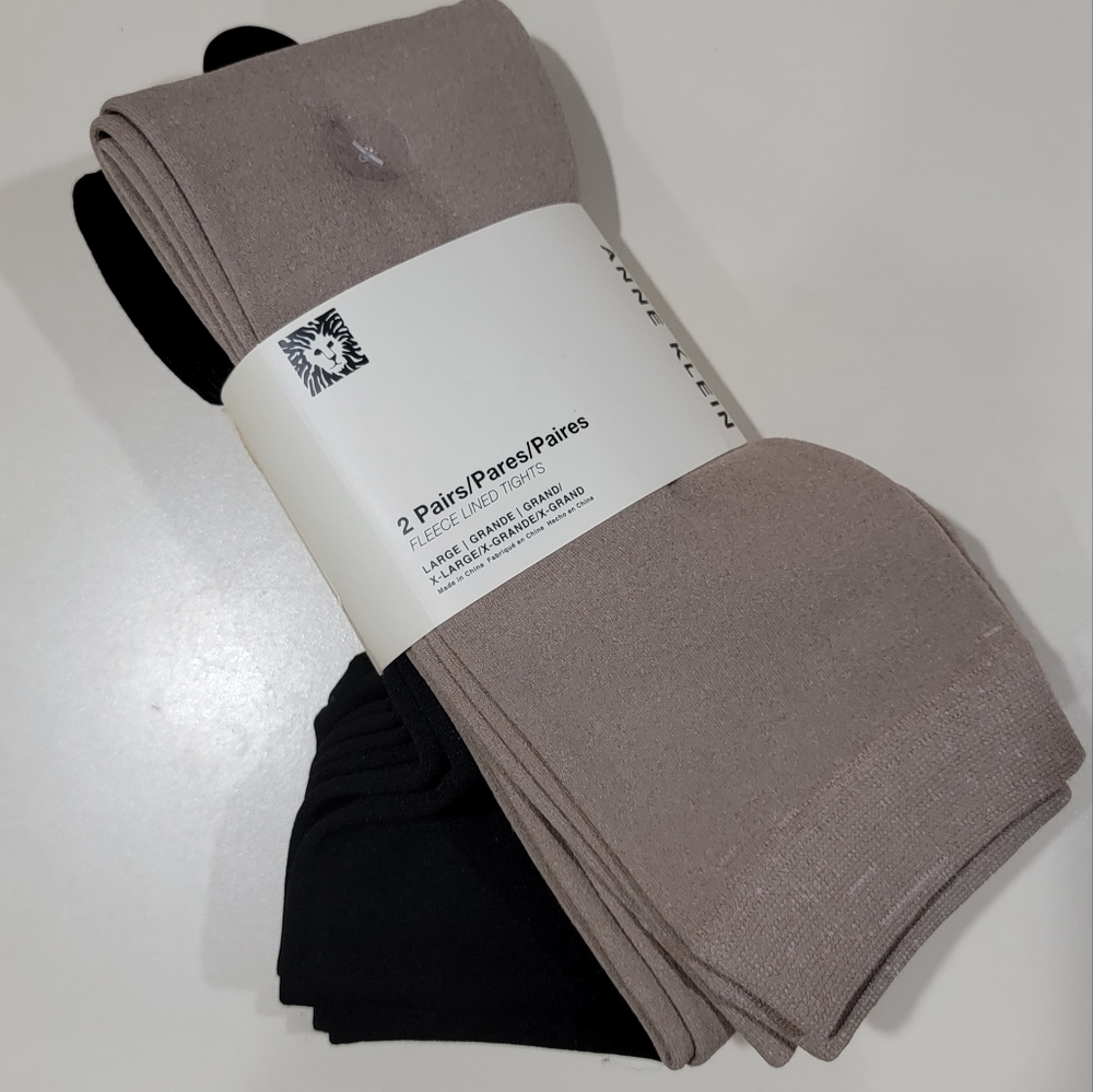 NEW Anne Klein 2 pairs of footless fleece lined tights- size L/XL